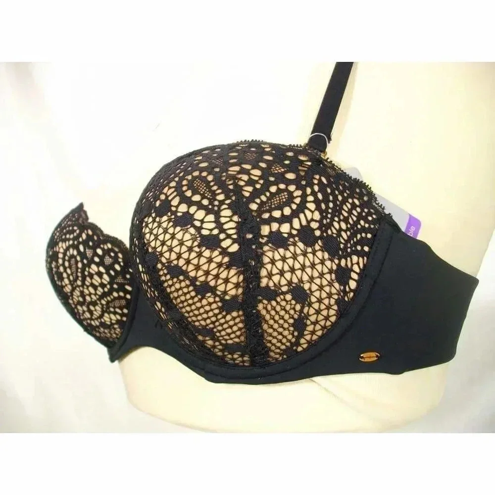 32D Fine Lines SU014 Silhouette Strapless Convertible UW Bra Black NWT  New with